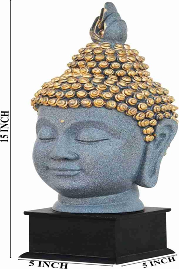 Antique Colourfull Lord Gautam Buddha Face with Wooden Base Showpiece